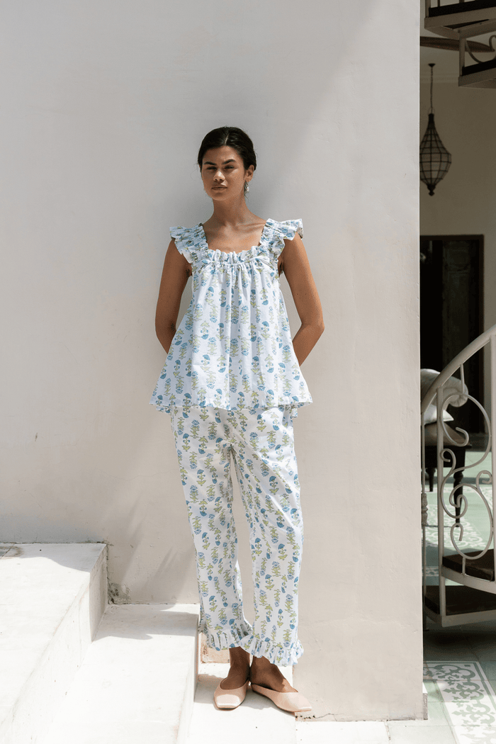 Piyama Nicolette Sleep Set - Pants - Lotus Flower - Blue — view 7