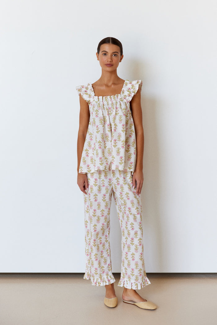 Piyama Nicolette Sleep Set - Pants - Lotus Flower — front view