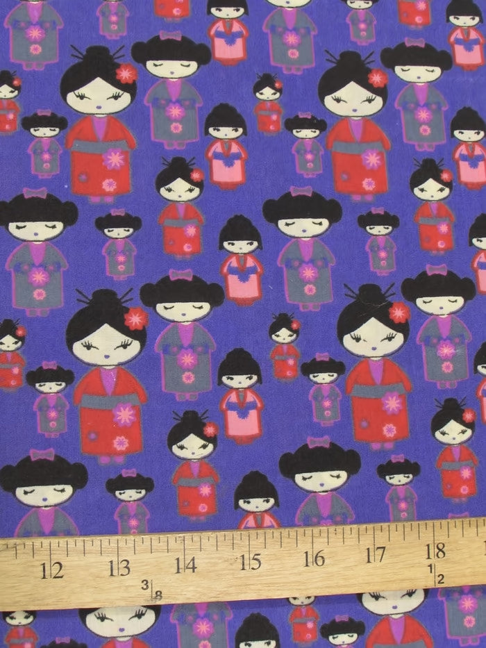 Oriental Geisha Cultural Purple Polyester Cotton Fabric