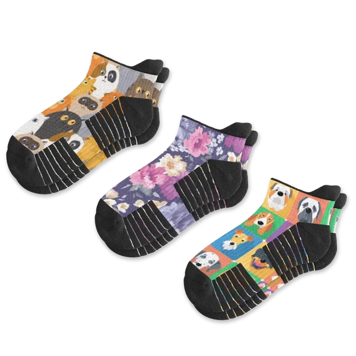 Viasox Paws Petals Ankle Compression Socks 3-Pack front view