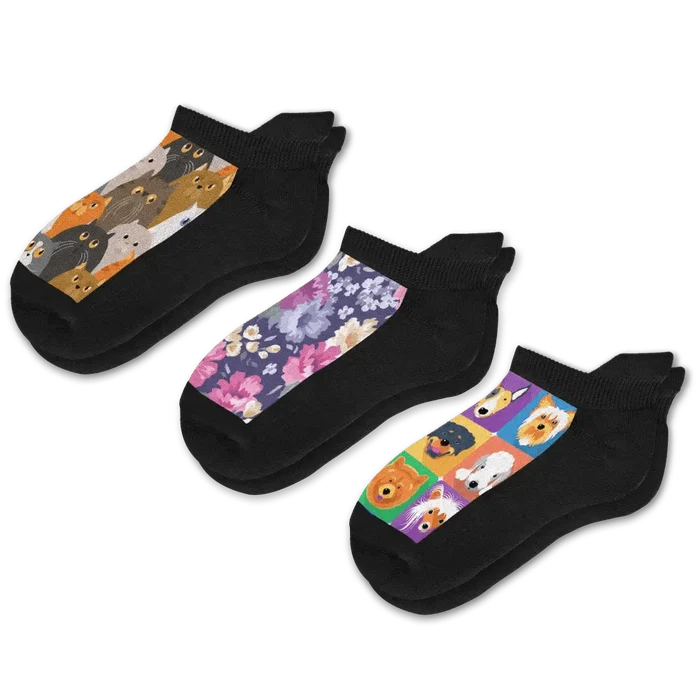 Viasox Paws Petals Ankle Socks Bundle 3-Pack front view