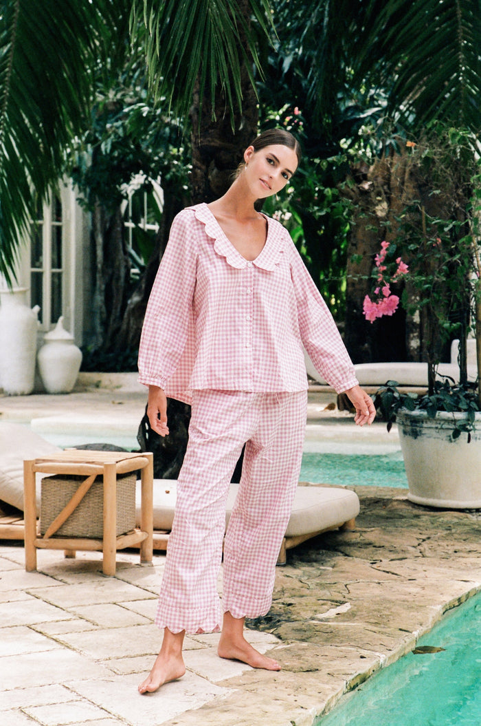 Piyama Penelope Sleep Set - Long - Gingham - Berry — front view
