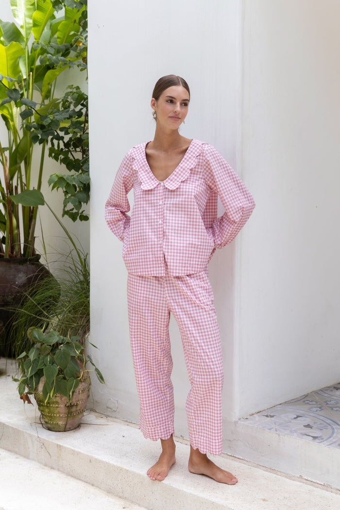 Piyama Penelope Sleep Set - Long - Gingham - Berry — view 3
