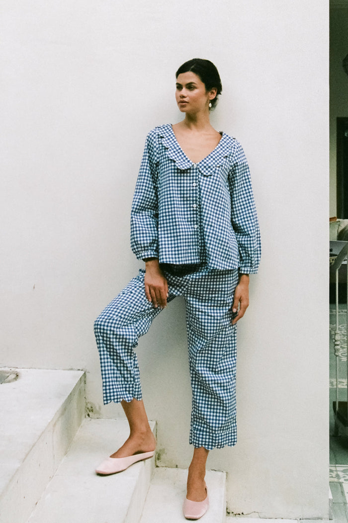 Piyama Penelope Sleep Set - Long - Gingham - Navy — view 4