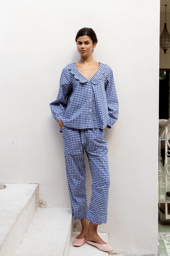 Piyama Penelope Sleep Set - Long - Gingham - Navy — view 5