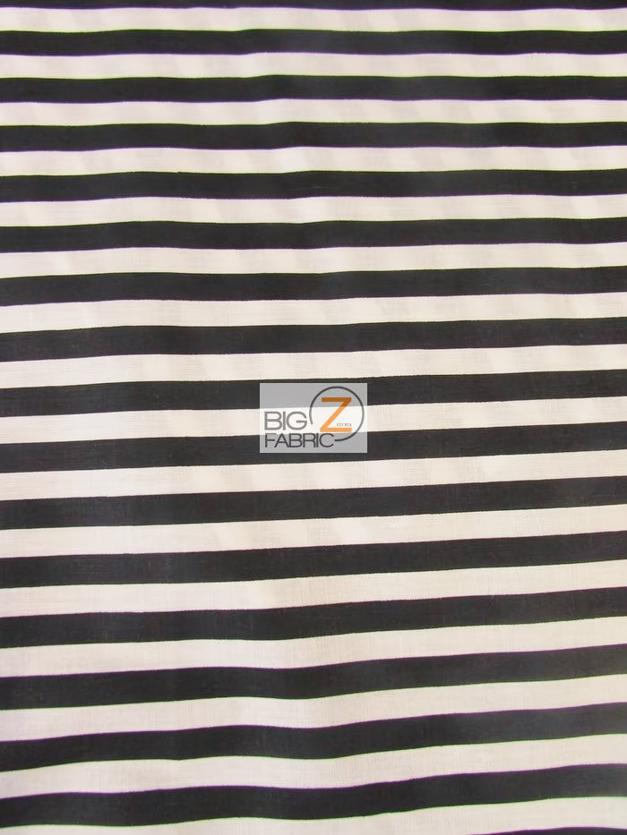 Poly Cotton 1/2 Inch Stripe Fabric  / Black/Red / Sold By The Yard||color:Black/White