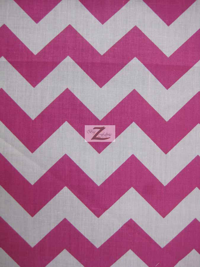 Poly Cotton Fabric 1" Zig Zag Chevron / White/Fuchsia / Sold By The Yard||color:Fuchsia/White