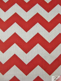 Poly Cotton Fabric 1" Zig Zag Chevron / White/Red / Sold By The Yard||color:Red/White