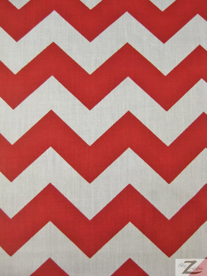 Poly Cotton Fabric 1" Zig Zag Chevron / White/Red / Sold By The Yard||color:Red/White