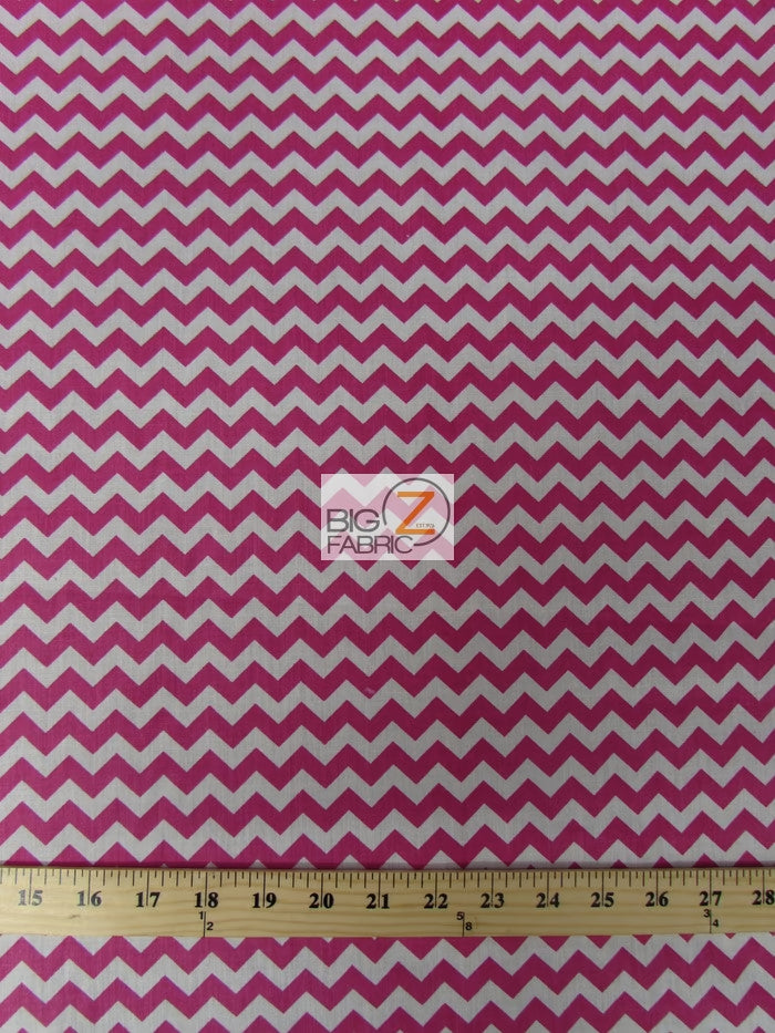 Poly Cotton Fabric .4" Zig Zag Chevron / White/Fuchsia / Sold By The Yard