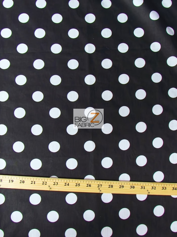 Poly Cotton Printed Fabric Big Polka Dots / Black/White Dots / Sold By The Yard||color:Black