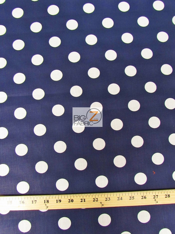 Poly Cotton Printed Fabric Big Polka Dots / Navy/White Dots / Sold By The Yard||color:Navy