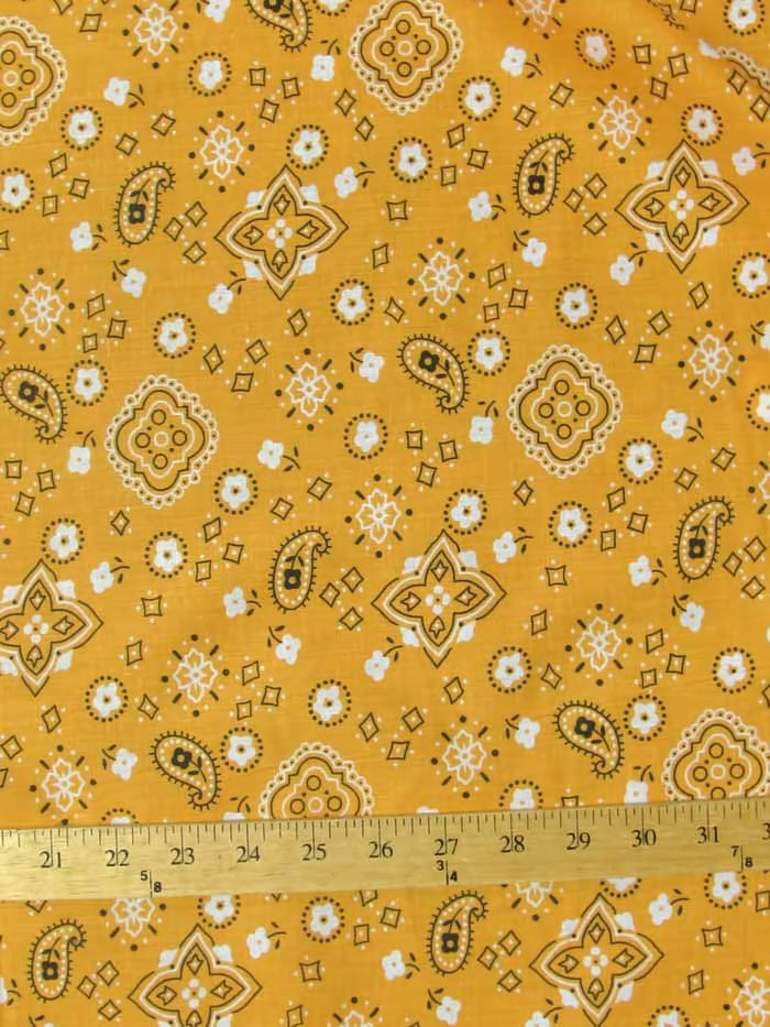 Poly Cotton Printed Fabric Paisley Bandana / Orange / Sold By The Yard||color:Orange