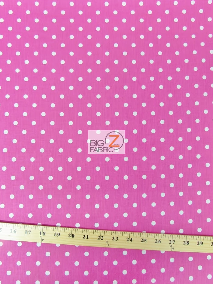 Poly Cotton Printed Fabric Small Polka Dots / Fuchsia/White Dots / Sold By The Yard||color:Fuchsia