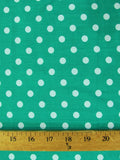 Poly Cotton Printed Fabric Small Polka Dots / Jade/White Dots / Sold By The Yard