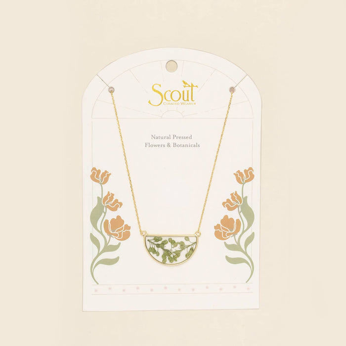 Pressed Flower Necklace - Green Peppergrass/Gold