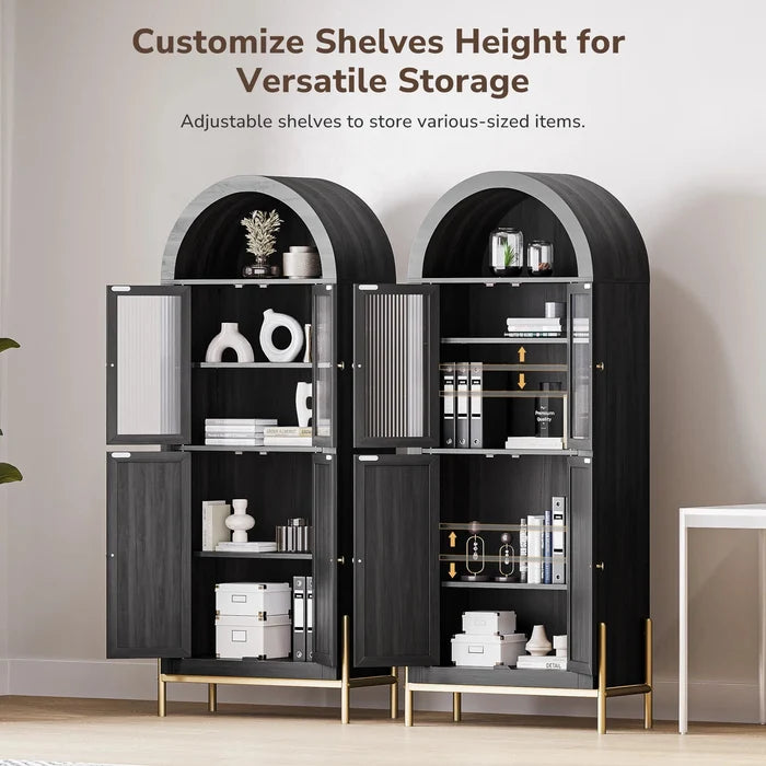 Rattan Black Arched Storage Display Cabinet Canva Home