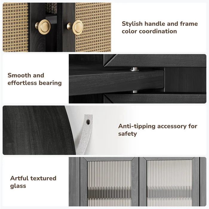 Rattan Black Arched Storage Display Cabinet Canva Home