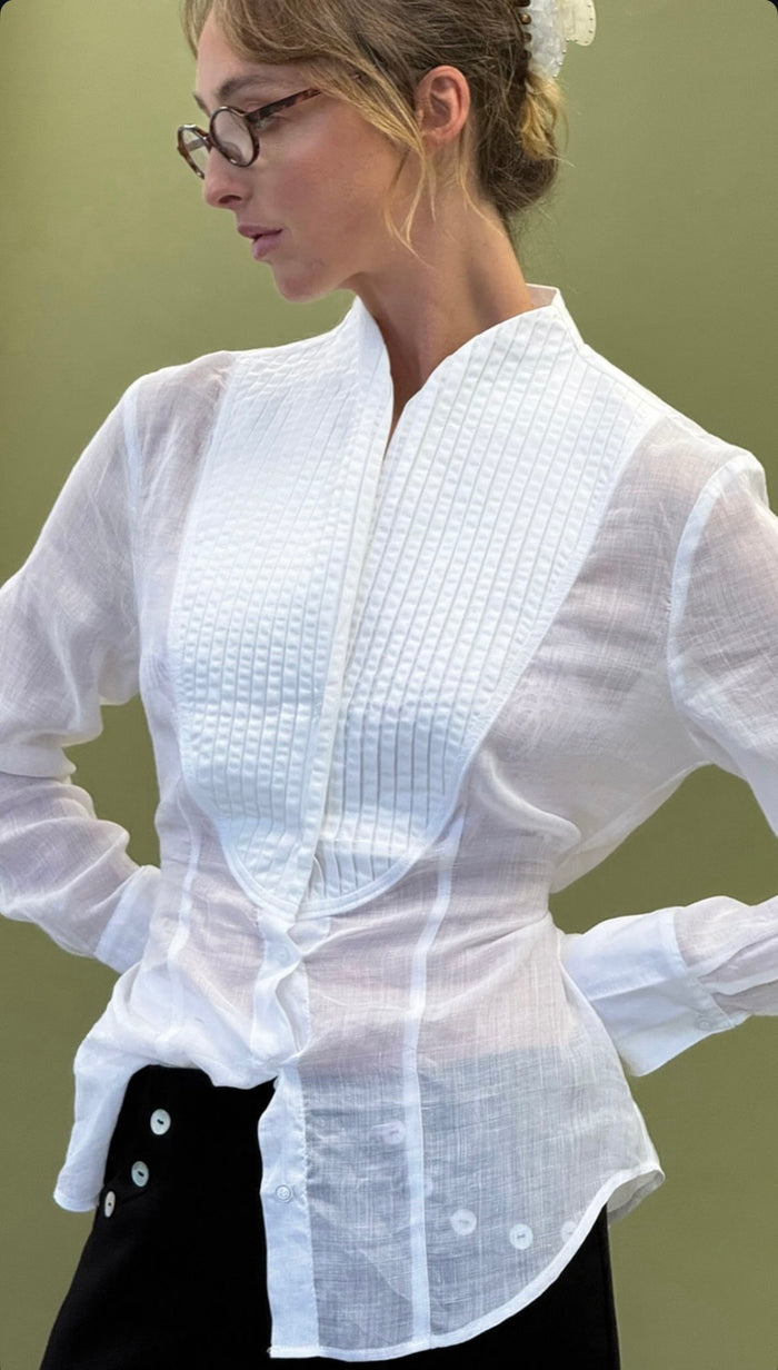Ruby Caper Tuxedo Shirt - White Hyde Boutique