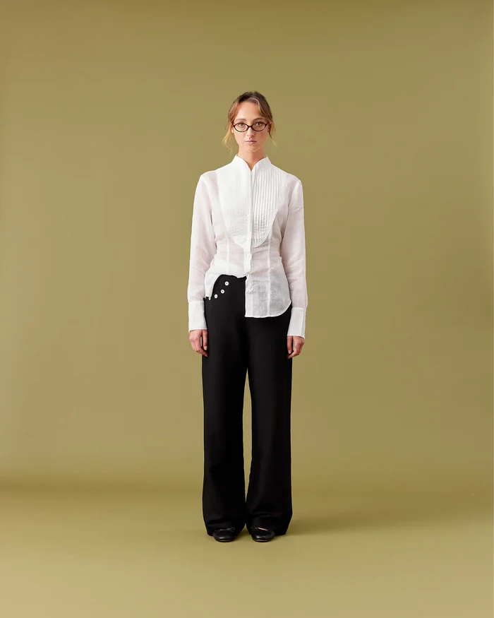 Ruby Caper Tuxedo Shirt - White Hyde Boutique