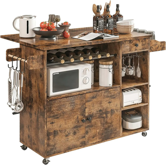 Rustic Rolling Drop Leaf Kitchen Island Cart Canva Home