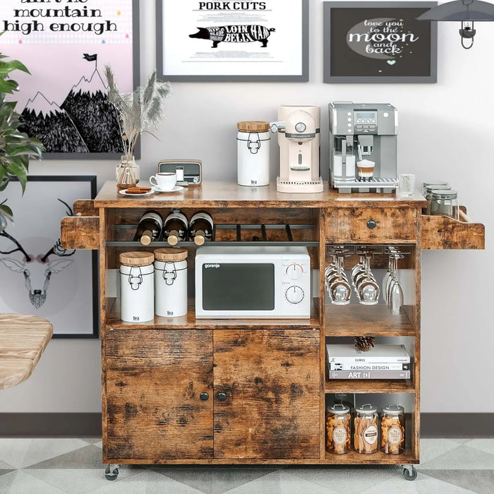 Rustic Rolling Drop Leaf Kitchen Island Cart Canva Home