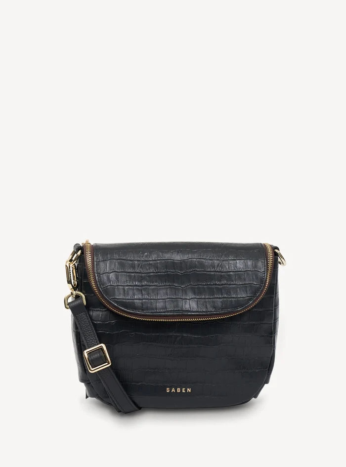 SABEN Fifi Crossbody Bag - Black Croc Accessories > Women > Accessories > Bags & Wallets > Crossbody Bags > Saben Saben