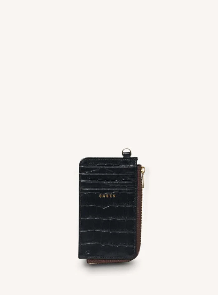 Saben Winona Card Holder - Black Croc Accessories > Women > Accessories > Bags & Wallets > Wallets & Card Holders > Card Holders > Saben Saben