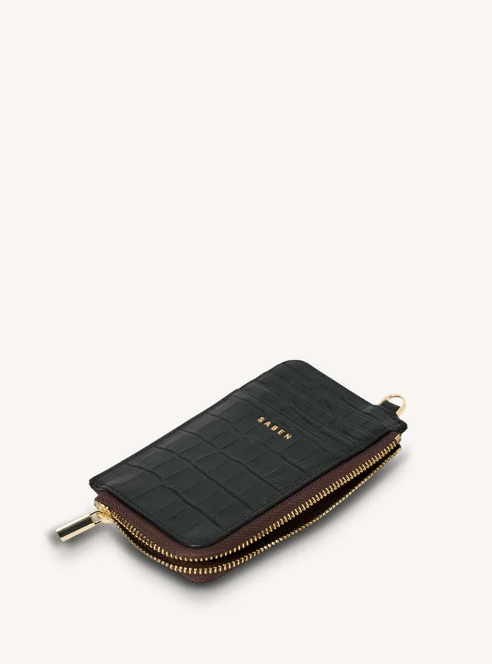 Saben Winona Card Holder - Black Croc Accessories > Women > Accessories > Bags & Wallets > Wallets & Card Holders > Card Holders > Saben Saben