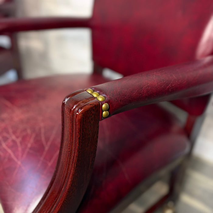 Set Of 2 Red Leather Accent Chairs On Wheels