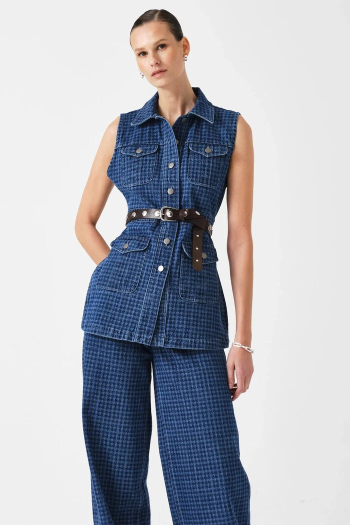 Seventy + Mochi Ani Denim Vest - Houndstooth Idaho Apparel > Women > Clothing > Outerwear > Vests > Seventy Mochi Hyde Boutique