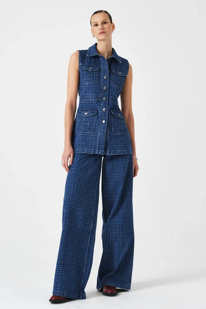 Seventy + Mochi Ani Denim Vest - Houndstooth Idaho Apparel > Women > Clothing > Outerwear > Vests > Seventy Mochi Hyde Boutique