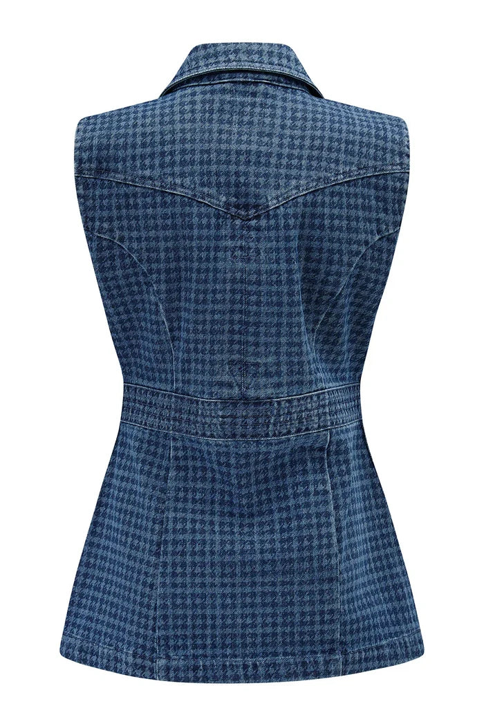 Seventy + Mochi Ani Denim Vest - Houndstooth Idaho Apparel > Women > Clothing > Outerwear > Vests > Seventy Mochi Hyde Boutique