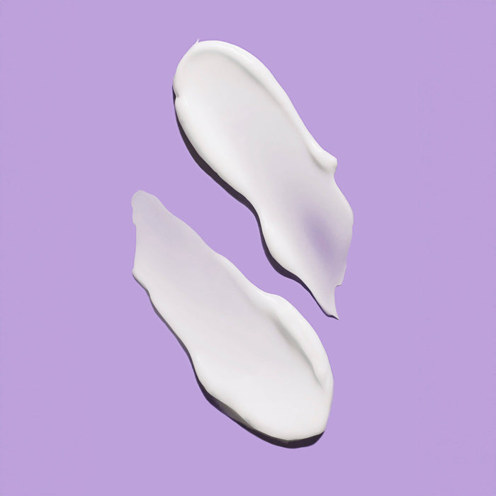 cosmetic sample against a purple background