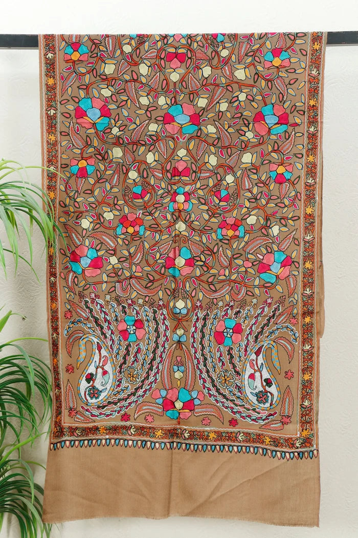 Silk embroidered Toosh stole, understated evening style