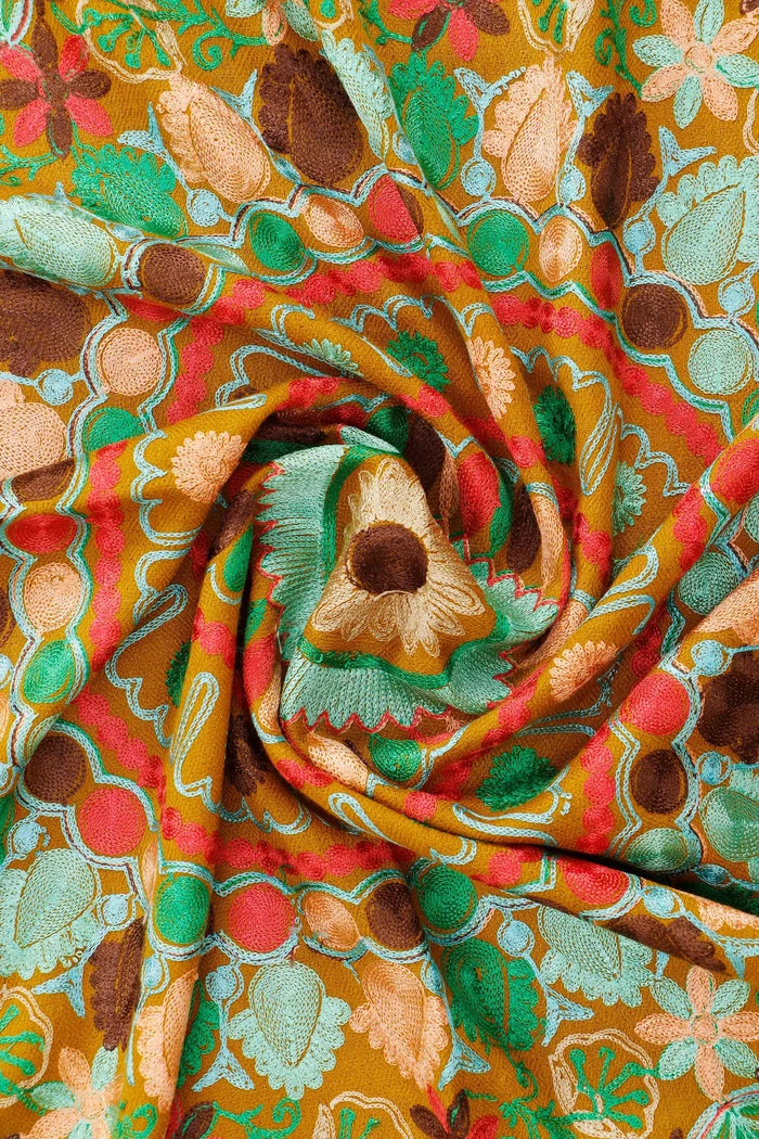 Silk Embroidered Pashmina  Stole – Versatile Handcrafted  Mustard Stole
