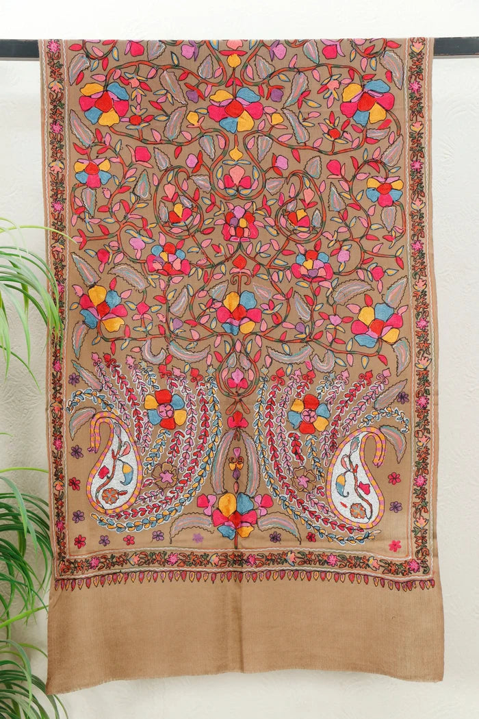 Silk embroidered Toosh stole, festive style