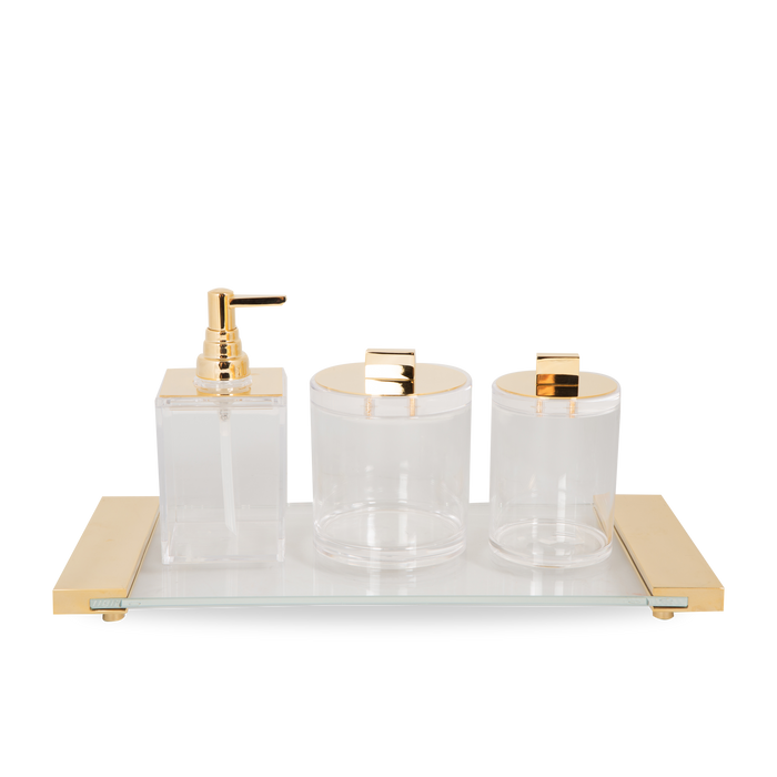 The Sky Collection features durable acrylic with gold accents.