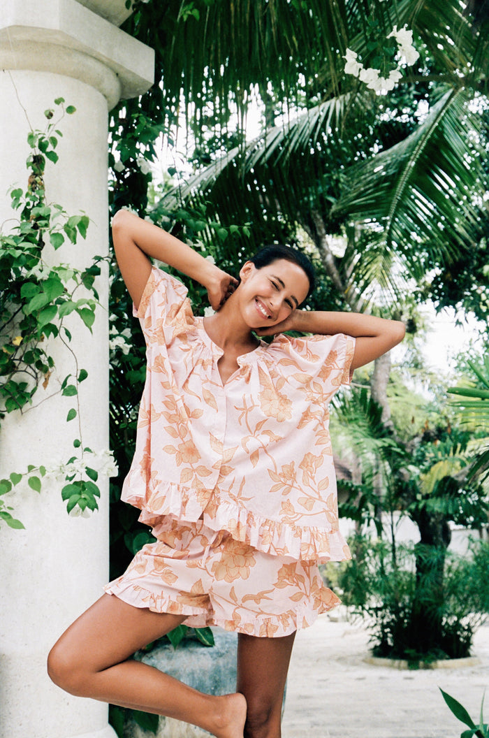 Piyama Sophie Sleep Set - Cotton Modal - Romantic Floral Peach — front view