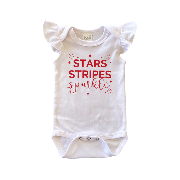 Stars, Stripes, Sparkles Flutter Sleeve White Bodysuit