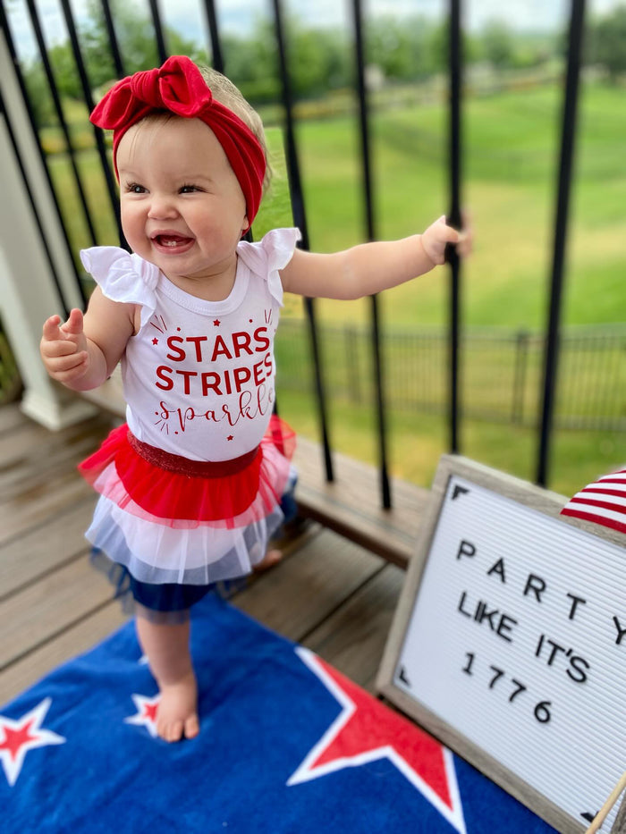 Stars, Stripes, Sparkles Flutter Sleeve White Bodysuit