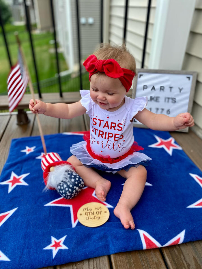 Stars, Stripes, Sparkles Flutter Sleeve White Bodysuit