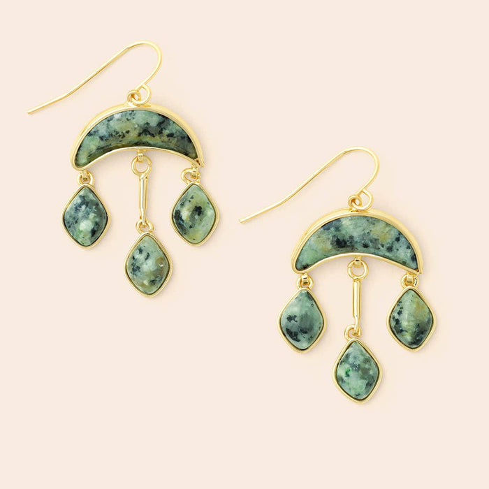Stone Crescent Drop Earring - African Turquoise/Gold