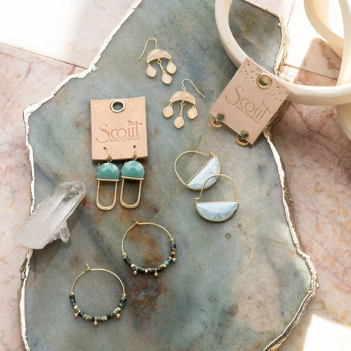 Stone Crescent Drop Earring - African Turquoise/Gold
