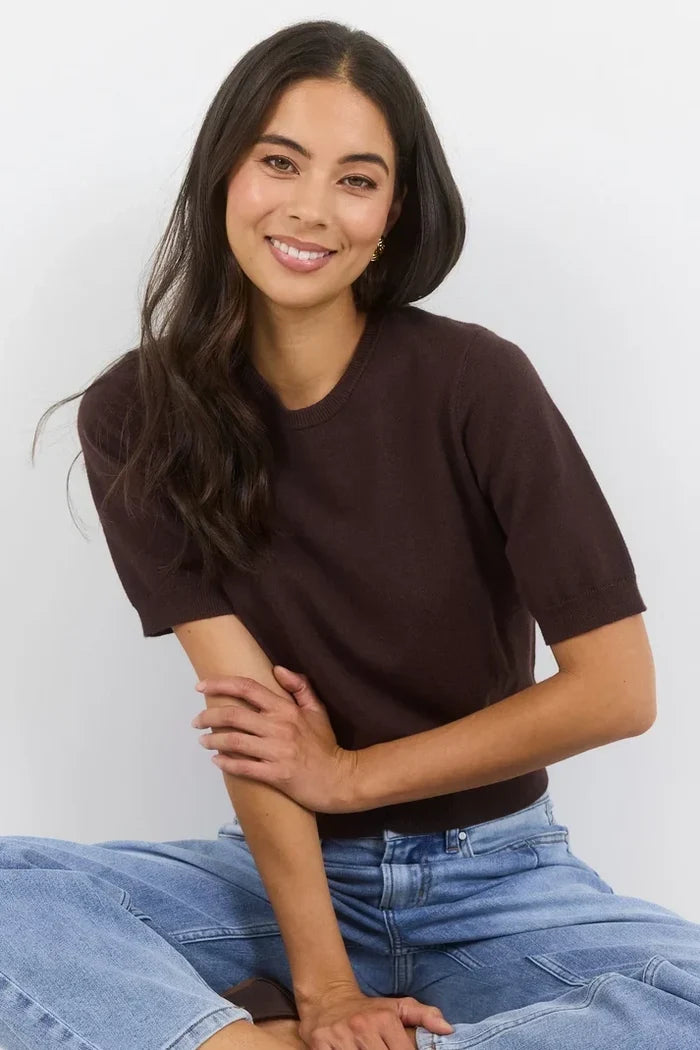 Stories Be Told Edition Crewneck Cashmere Blend Knit Tee - Chocolate Hyde Boutique