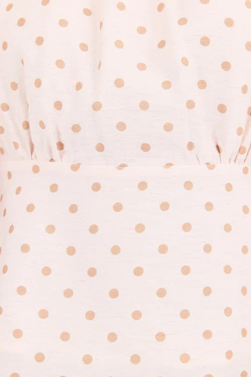 Stories Be Told Eventual Polkadot Top - Blush/Chocolate Apparel > Women > Clothing > Shirts & Tops > Blouses > Puff Sleeve Tops > Stories Be Told Hyde Boutique