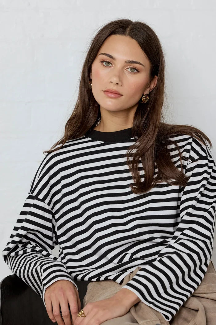 Stories Be Told Unite Stripe Long Sleeve - Black Clothing > Tops > T-Shirts > Long Sleeve T-Shirts > Crew Neck > Stories Be Told Hyde Boutique