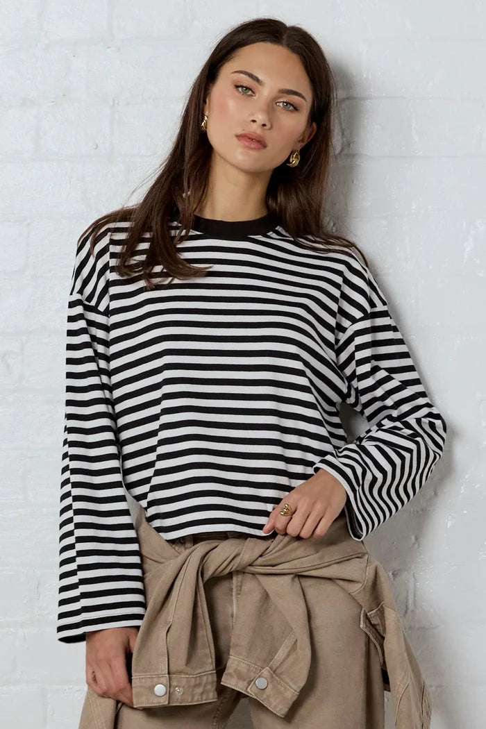 Stories Be Told Unite Stripe Long Sleeve - Black Clothing > Tops > T-Shirts > Long Sleeve T-Shirts > Crew Neck > Stories Be Told Hyde Boutique