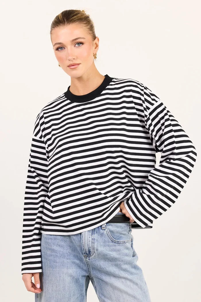 Stories Be Told Unite Stripe Long Sleeve - Black Clothing > Tops > T-Shirts > Long Sleeve T-Shirts > Crew Neck > Stories Be Told Hyde Boutique