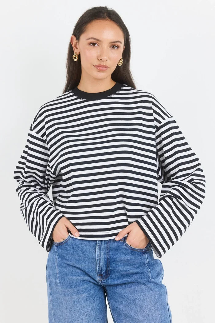 Stories Be Told Unite Stripe Long Sleeve - Black Clothing > Tops > T-Shirts > Long Sleeve T-Shirts > Crew Neck > Stories Be Told Hyde Boutique
